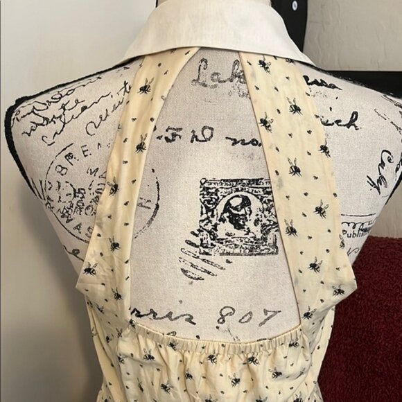 Anthropologie Maeve Honeyed Life Bee Print Pockets Cream Sleeveless Shirt Dress - Picture 6 of 12